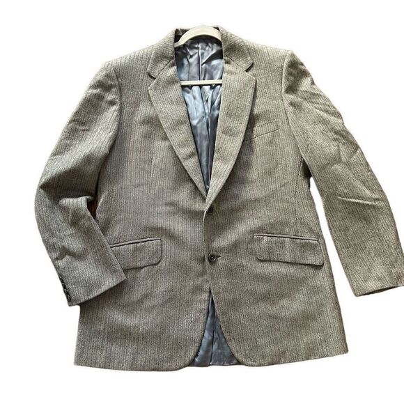 Walter Morton Gray Herringbone Sport Coat Wool Blend 2 Button 42R For Louis USA - Picture 1 of 6